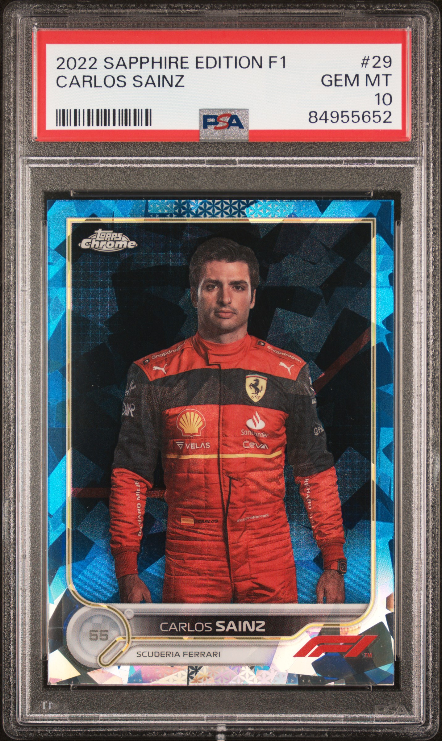 2022 Topps Chrome Formula 1 Sapphire Edition #29 Carlos Sainz – PSA GEM MT 10