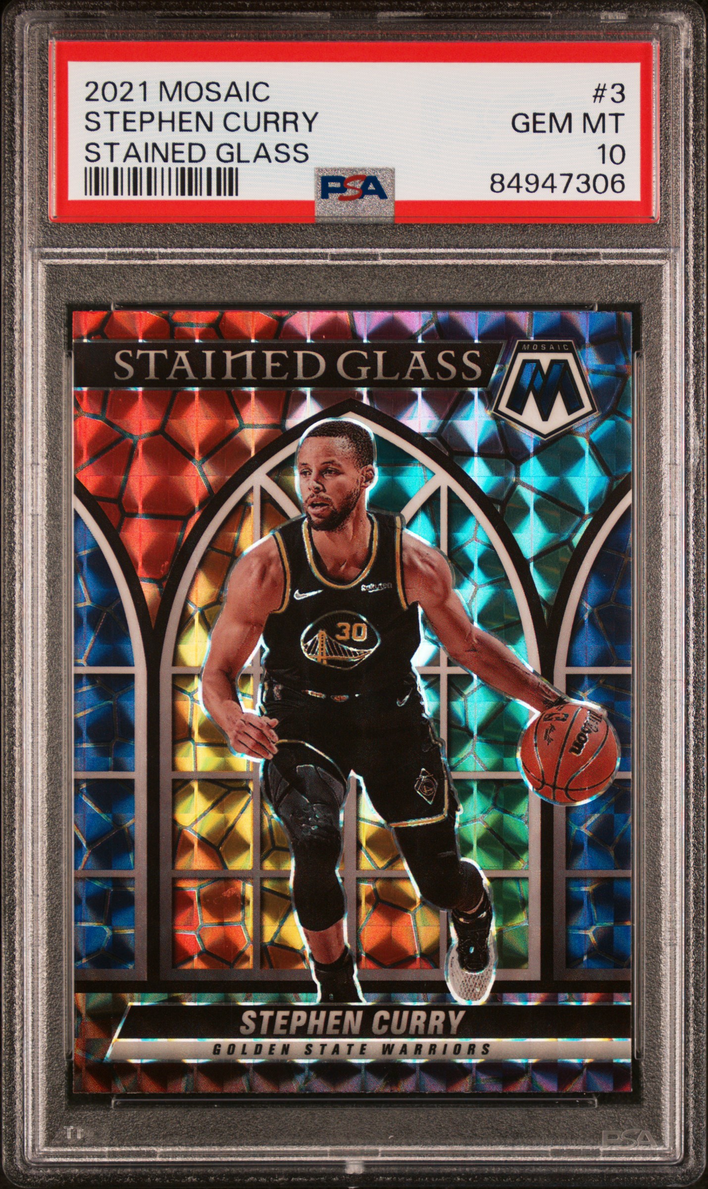 2021-22 Panini Mosaic Stained Glass #3 Stephen Curry – PSA GEM MT 10