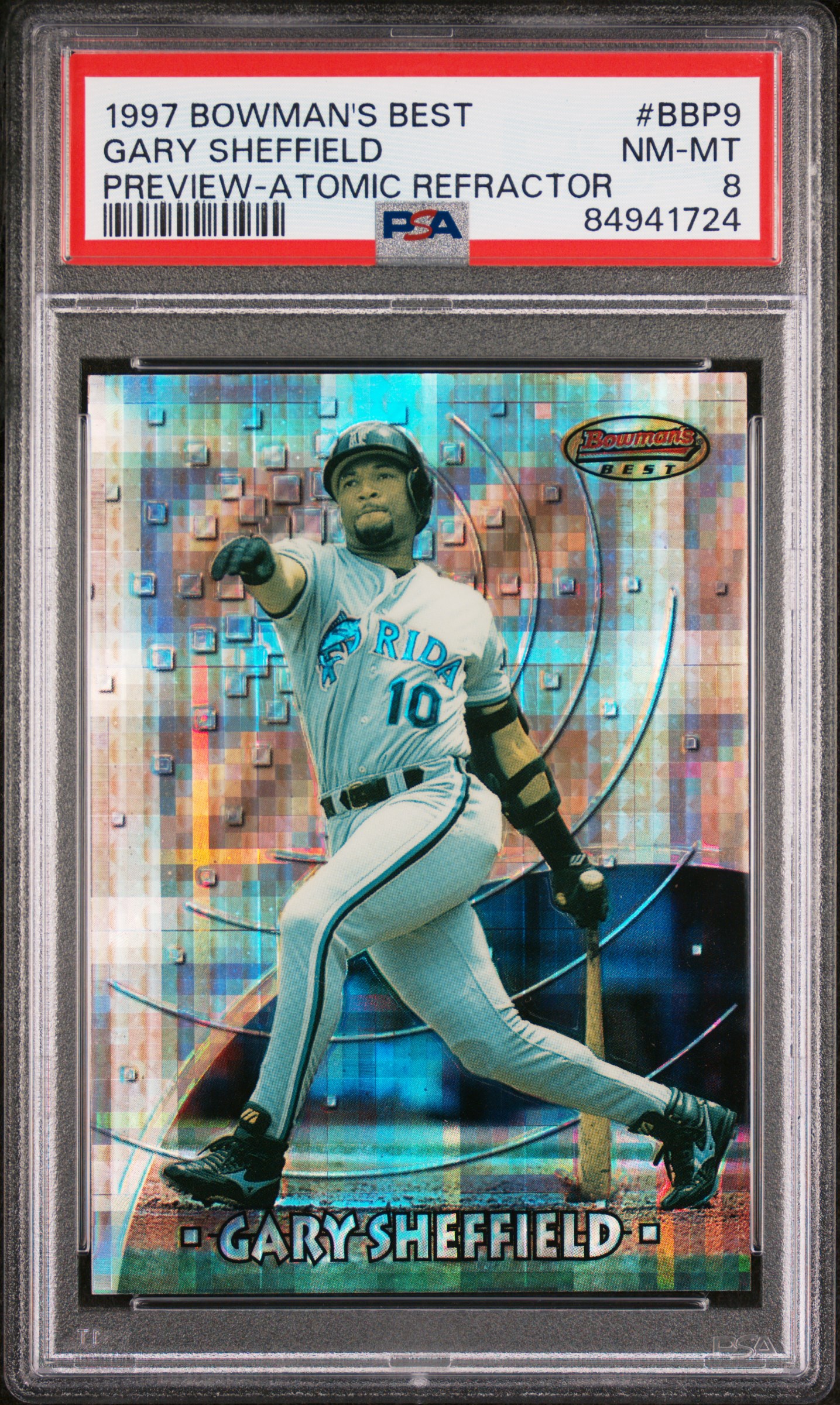 1997 BOWMAN'S BEST PREVIEW #BBP9 GARY SHEFFIELD PREVIEW-ATOMIC REFRACTOR
