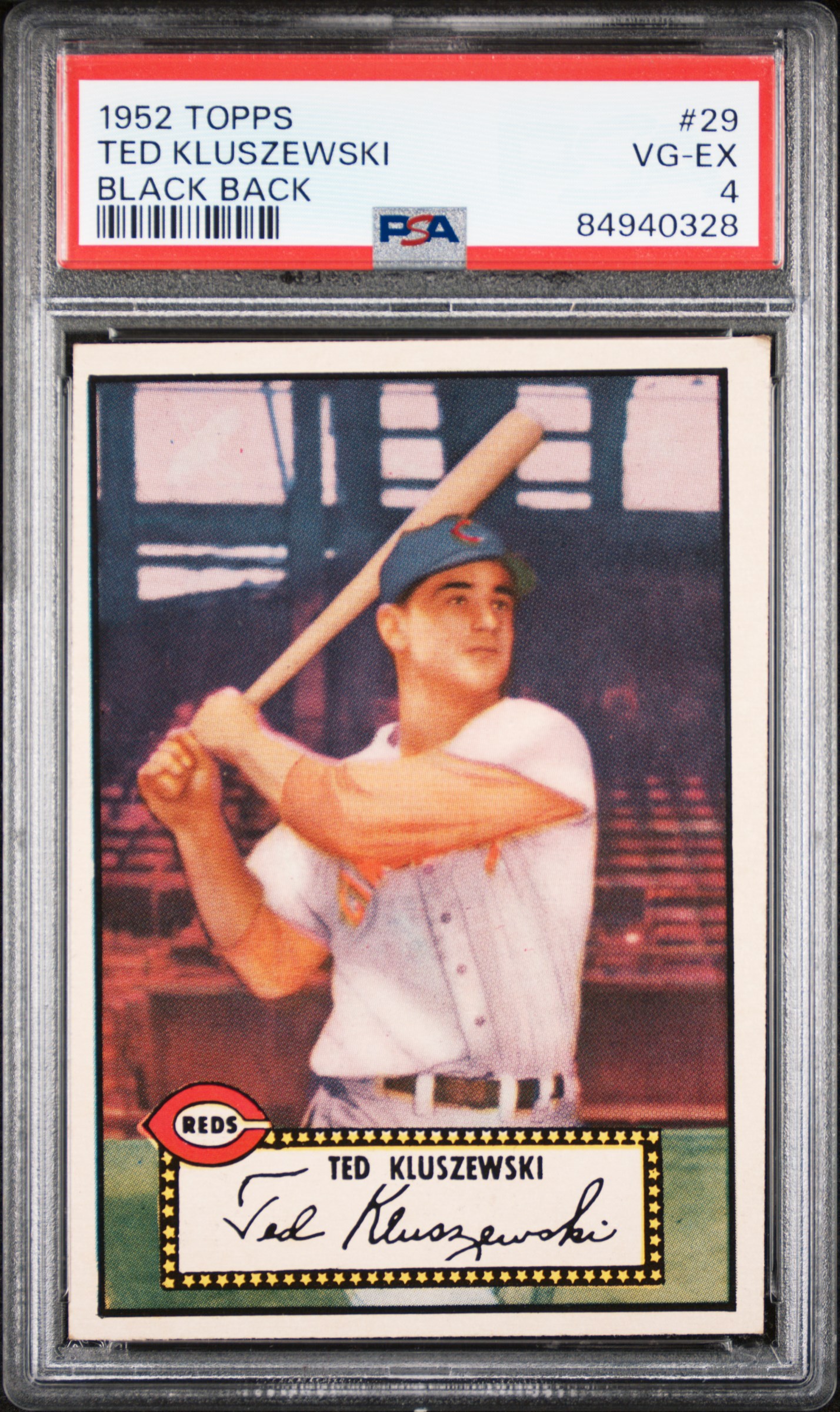 1952 TOPPS #29 TED KLUSZEWSKI BLACK BACK