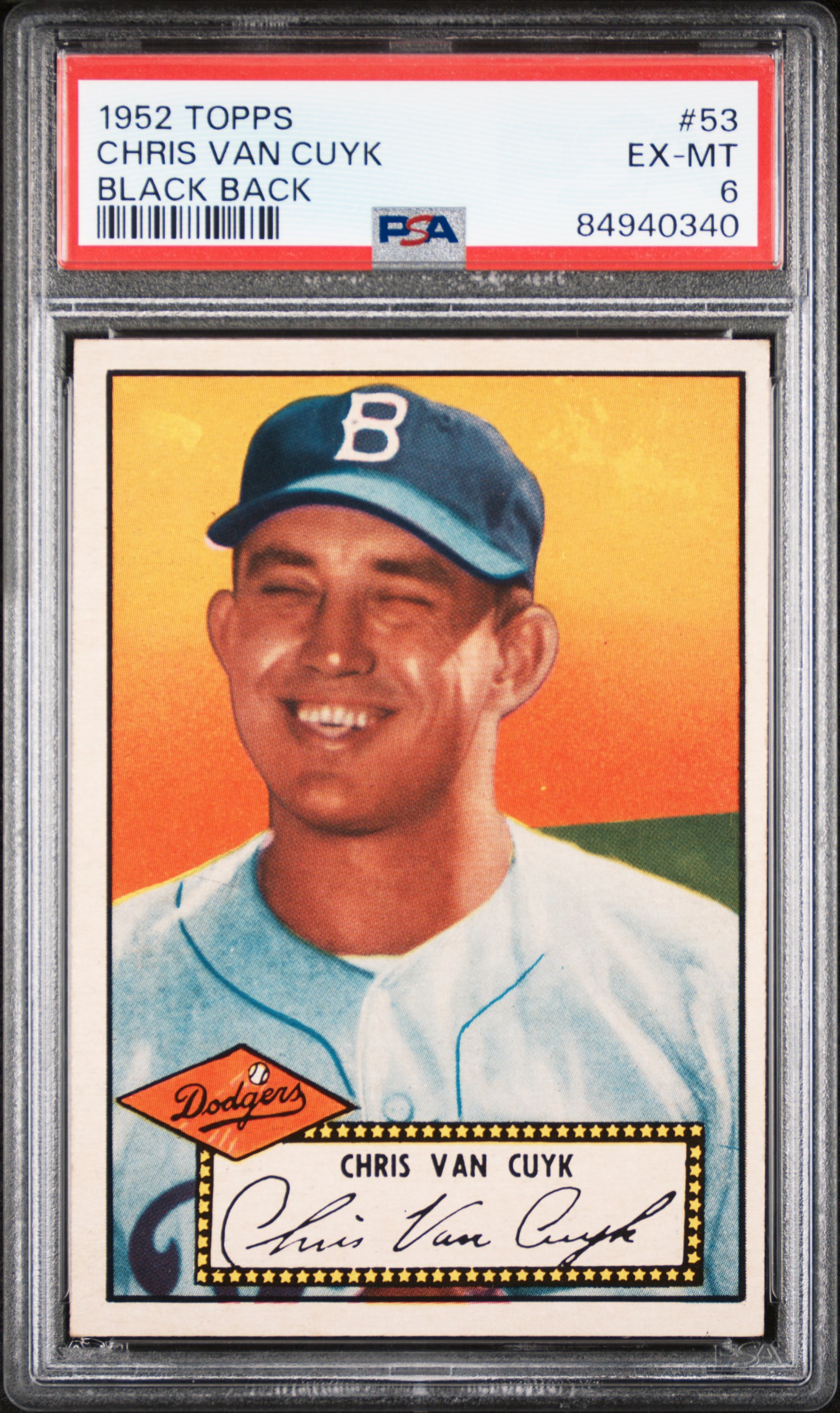 1952 TOPPS #53 CHRIS VAN CUYK BLACK BACK