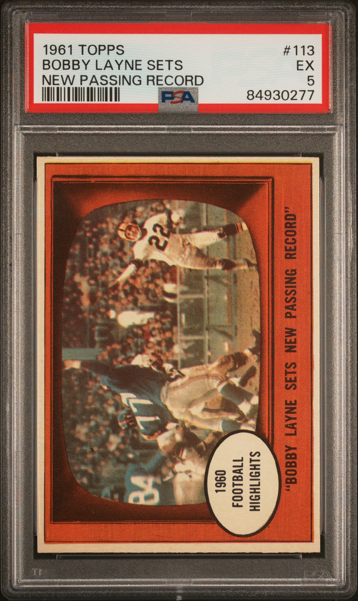 1961 Topps TOPPS NEW PASSING RECORD #113 Bobby Layne Sets front