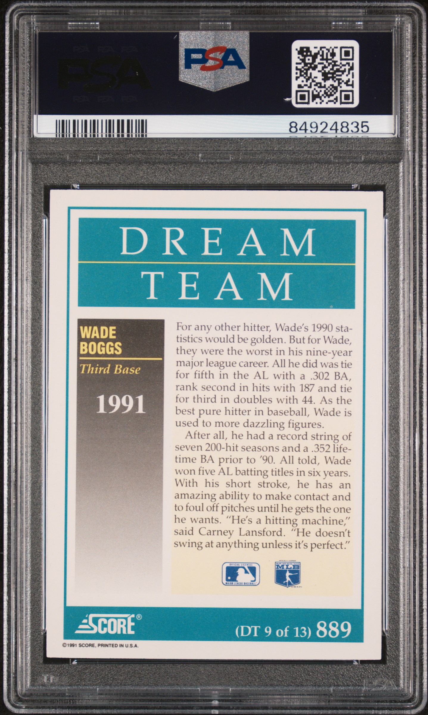 1991 SCORE #889 WADE BOGGS