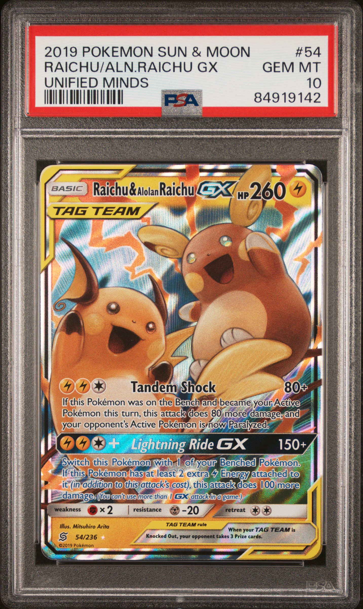 2019 POKEMON SUN & MOON UNIFIED MINDS #54 RAICHU/ALN.RAICHU GX UNIFIED MINDS