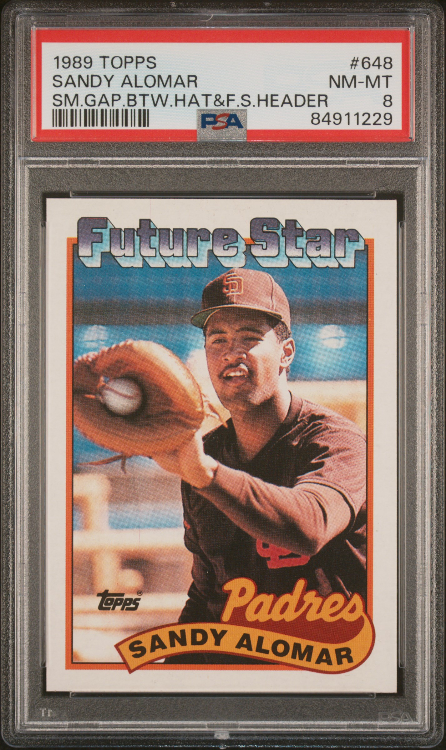 1989 TOPPS #648 SANDY ALOMAR SM.GAP.BTW.HAT&F.S.HEADER