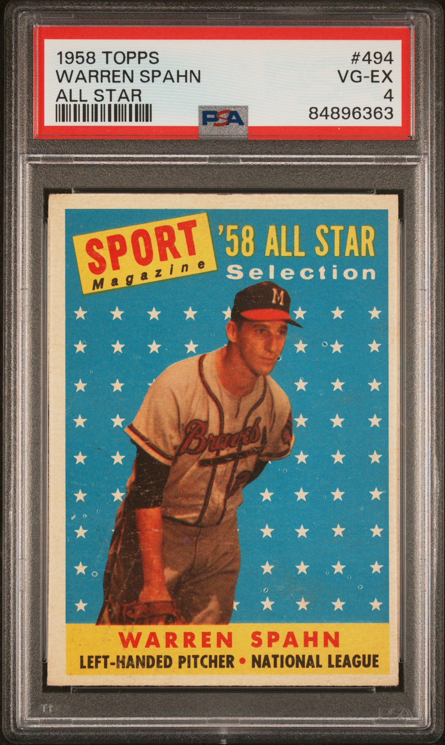 1958 TOPPS #494 WARREN SPAHN ALL STAR