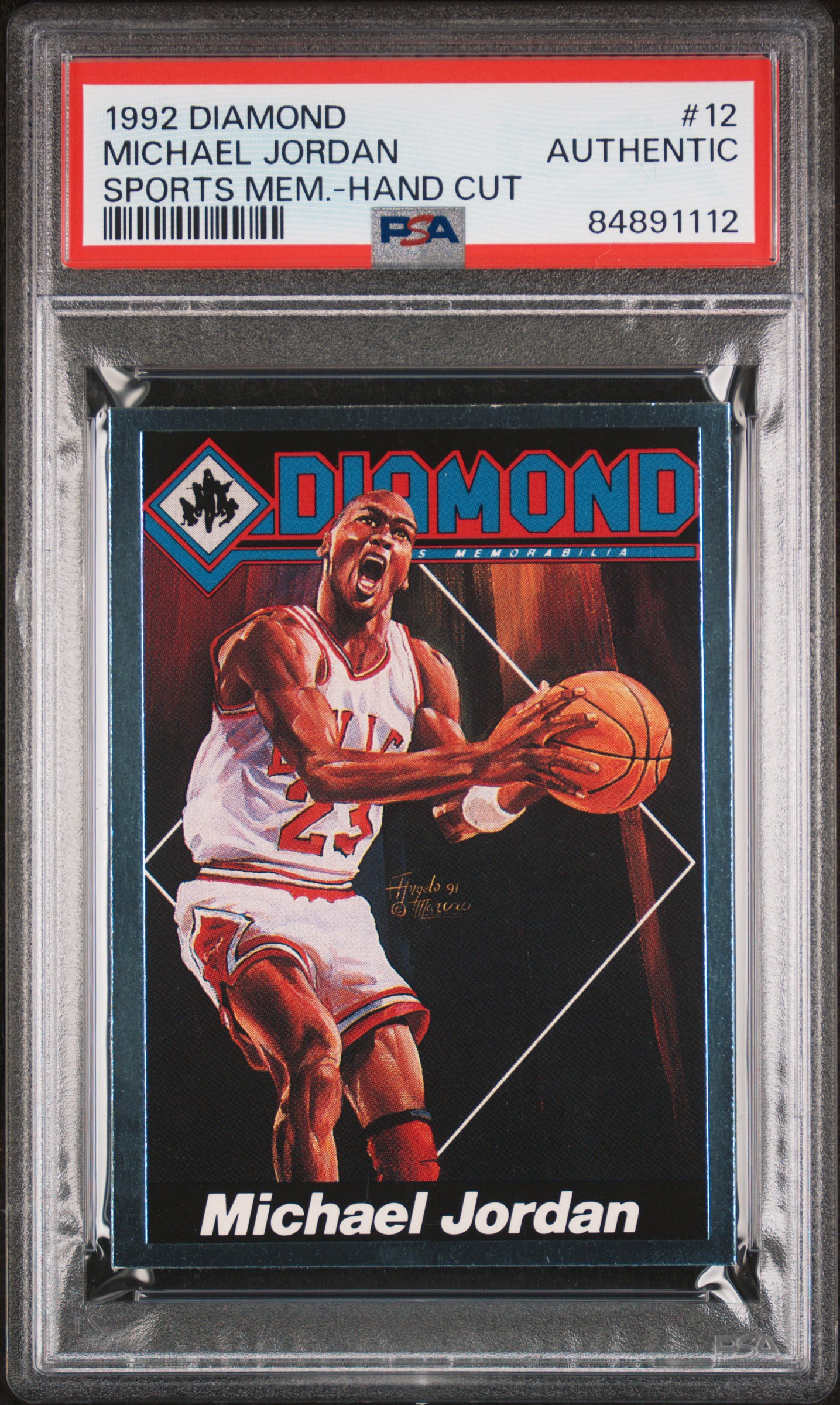 1992 DIAMOND SPORTS MEM.-HAND CUT #12 MICHAEL JORDAN SPORTS MEM.-HAND CUT
