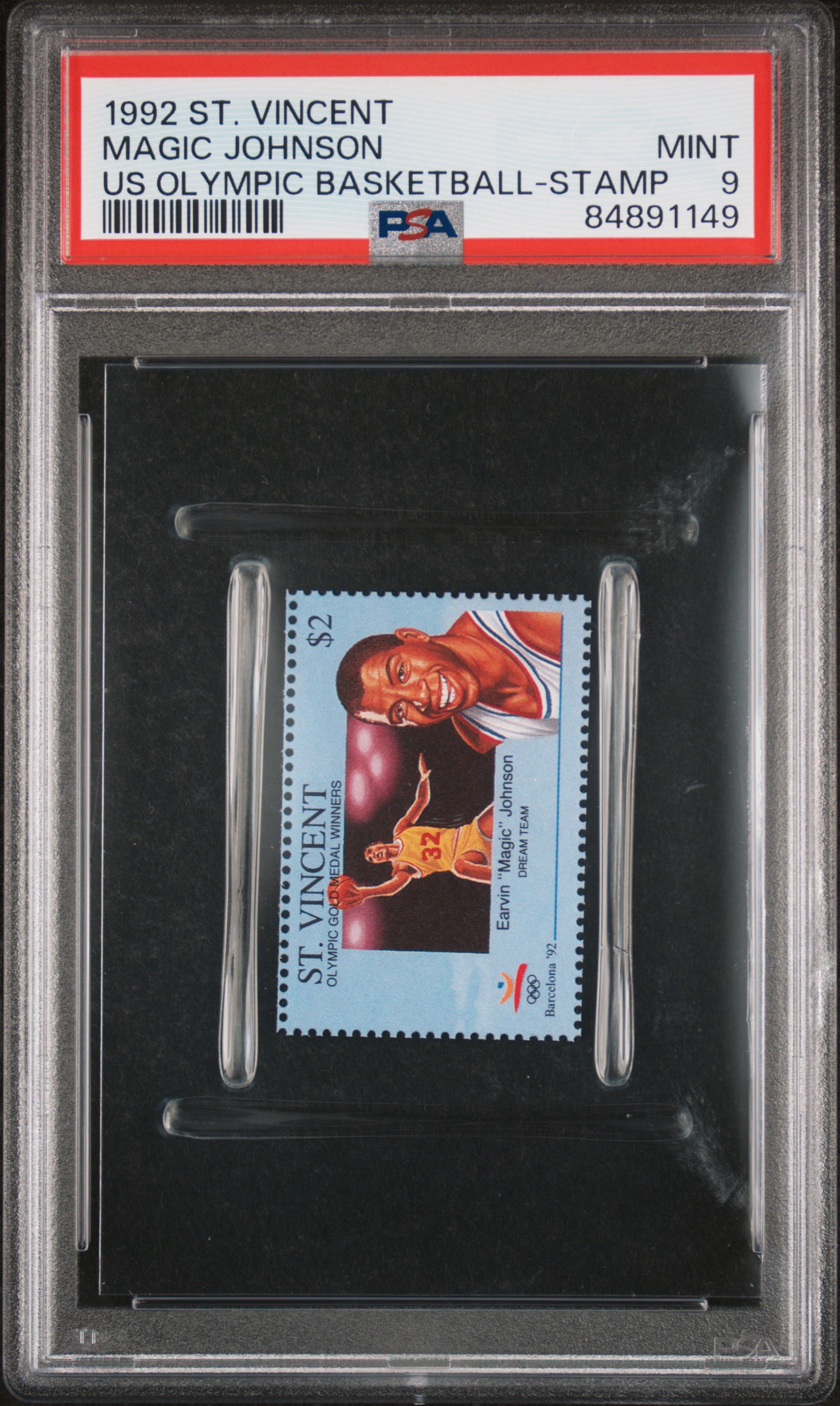 1992 ST. VINCENT US OLYMPIC BASKETBALL MAGIC JOHNSON US OLYMPIC BASKETBALL-STAMP