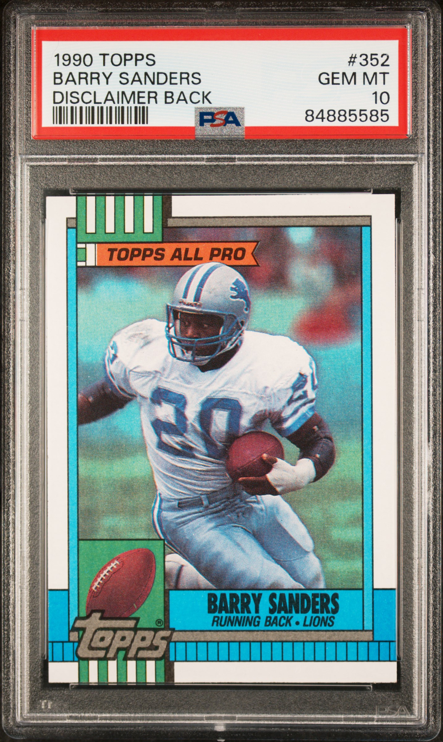 1990 TOPPS #352 BARRY SANDERS DISCLAIMER BACK