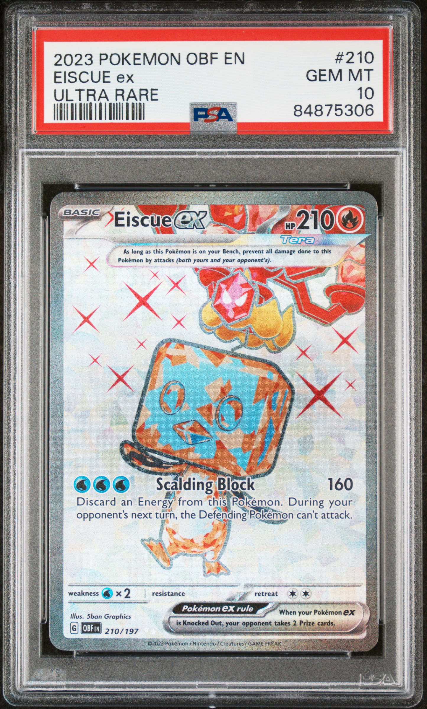 2023 Pokemon Obf En-Obsidian Flames Eiscue Ex #210 (Ultra Rare) Gem Mt 10 front