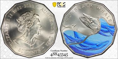 2023 50C Humpback Whale Colorized Antarctic Territory MS70