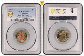 2015 $2 Lest We Forget Colorized Poppy Counterstamp MS65