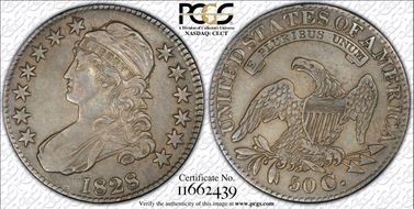 1828 50C Square 2, Small 8s, Lg. Letters XF45