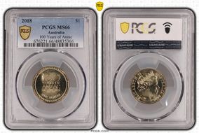 2018 $1 100 Years of Anzac MS66