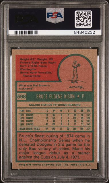 Kin Gun Un Baseball Card Cert Verification 84840232