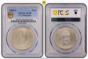 1908-S Peso KM-172  Ag AU58