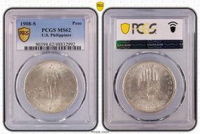 1908-S Peso KM-172  Ag MS62
