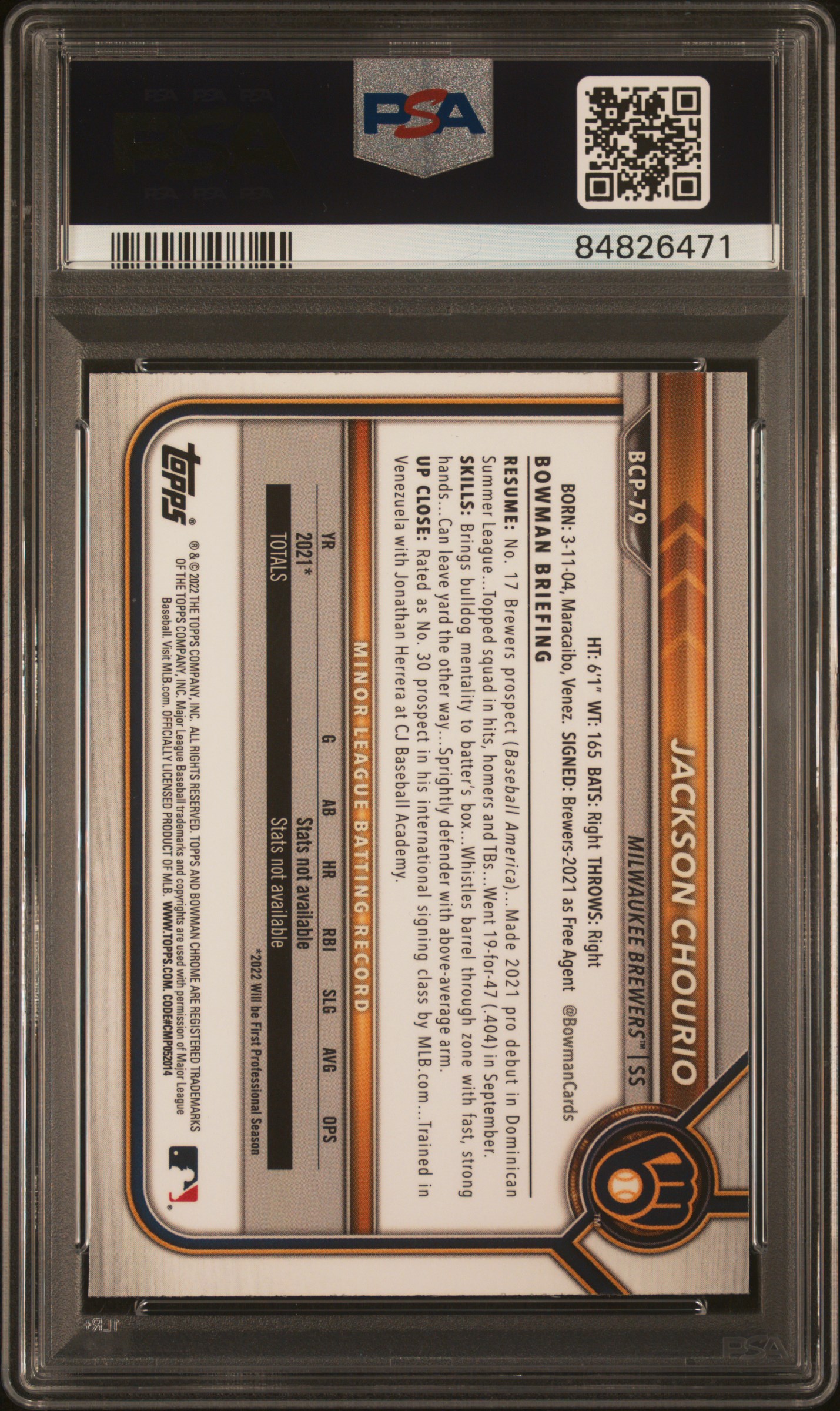 2022 Bowman Mega Box Chrome Jackson Chourio #79 (Chrome) Gem Mt 10 back