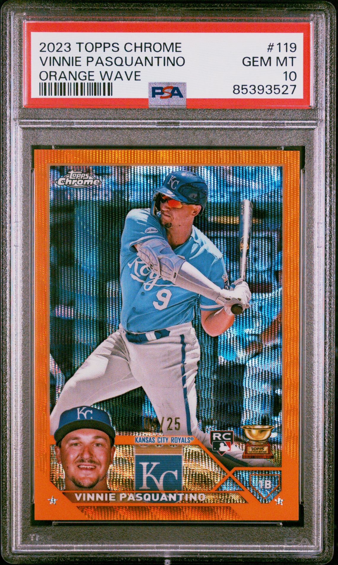 2023 Topps Chrome Vinnie Pasquantino #119 (Orange Wave Refractor) Gem Mt 10 front