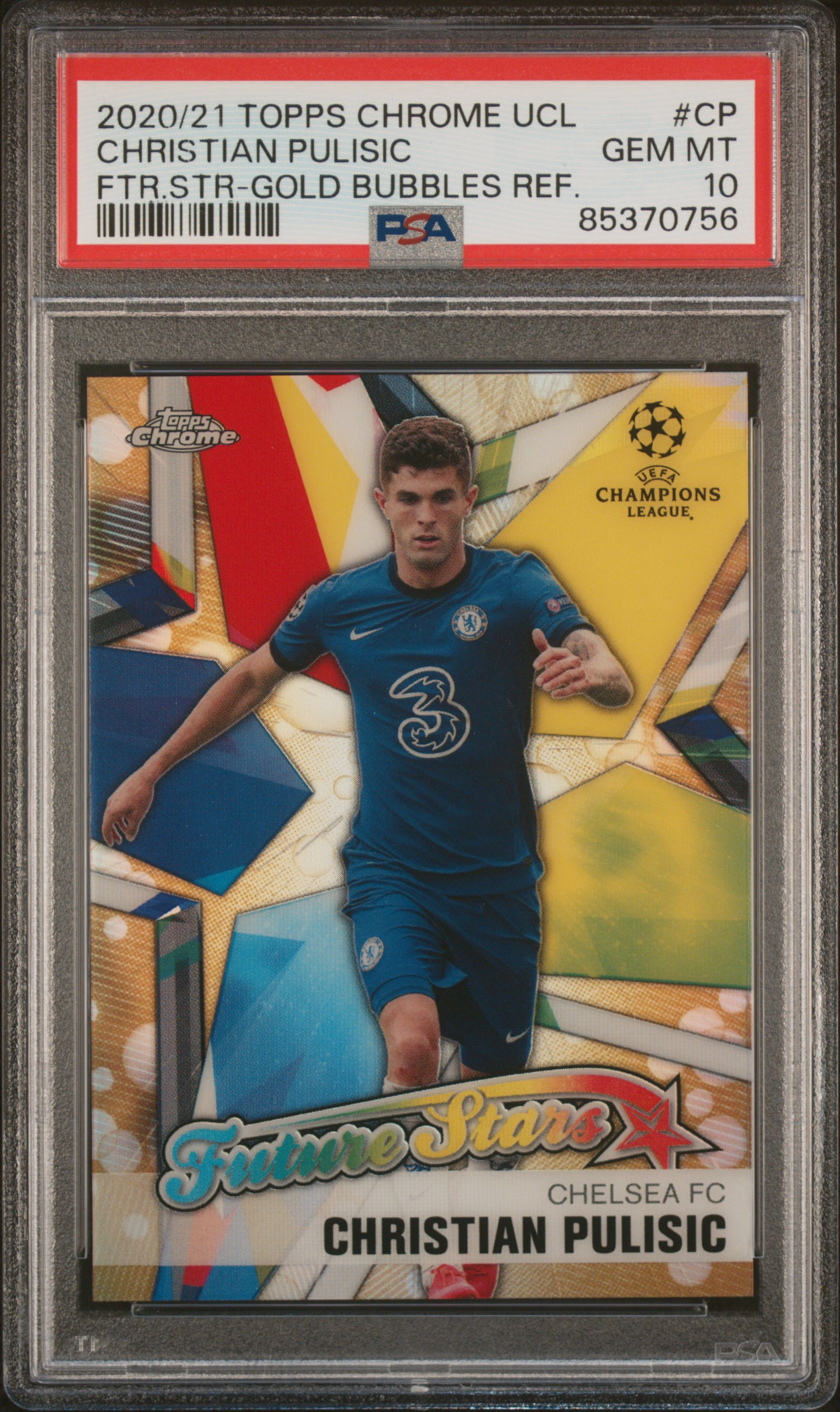 2020 TOPPS CHROME UEFA CHAMPIONS LEAGUE FUTURE STARS #CP CHRISTIAN PULISIC FTR.STR-GOLD BUBBLES REF.
