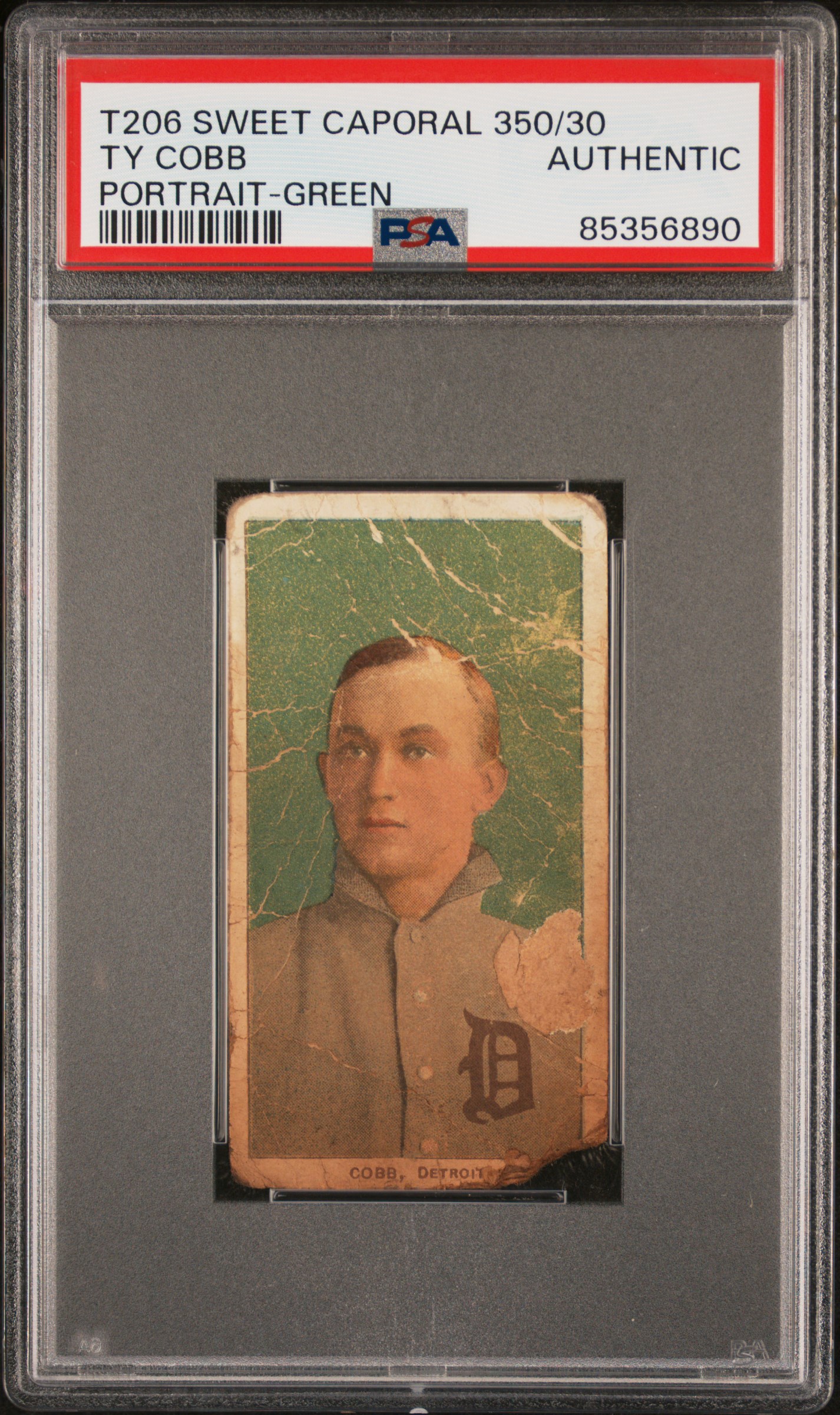 1909-11 T206 SWEET CAPORAL 350/30 TY COBB PORTRAIT-GREEN