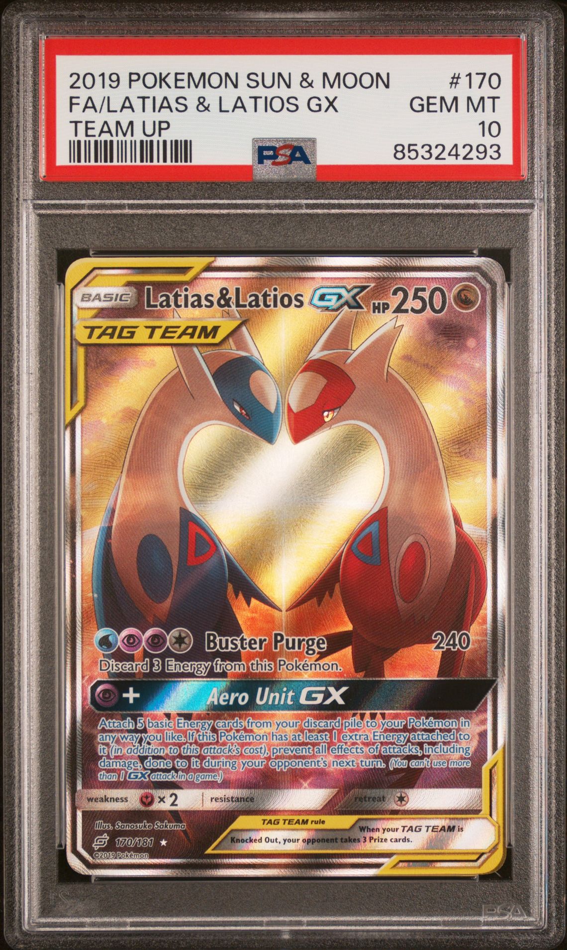 2019 Pokemon Sun & Moon Team Up Fa/Latias & Latios Gx #170 (Team Up) Gem Mt 10 front