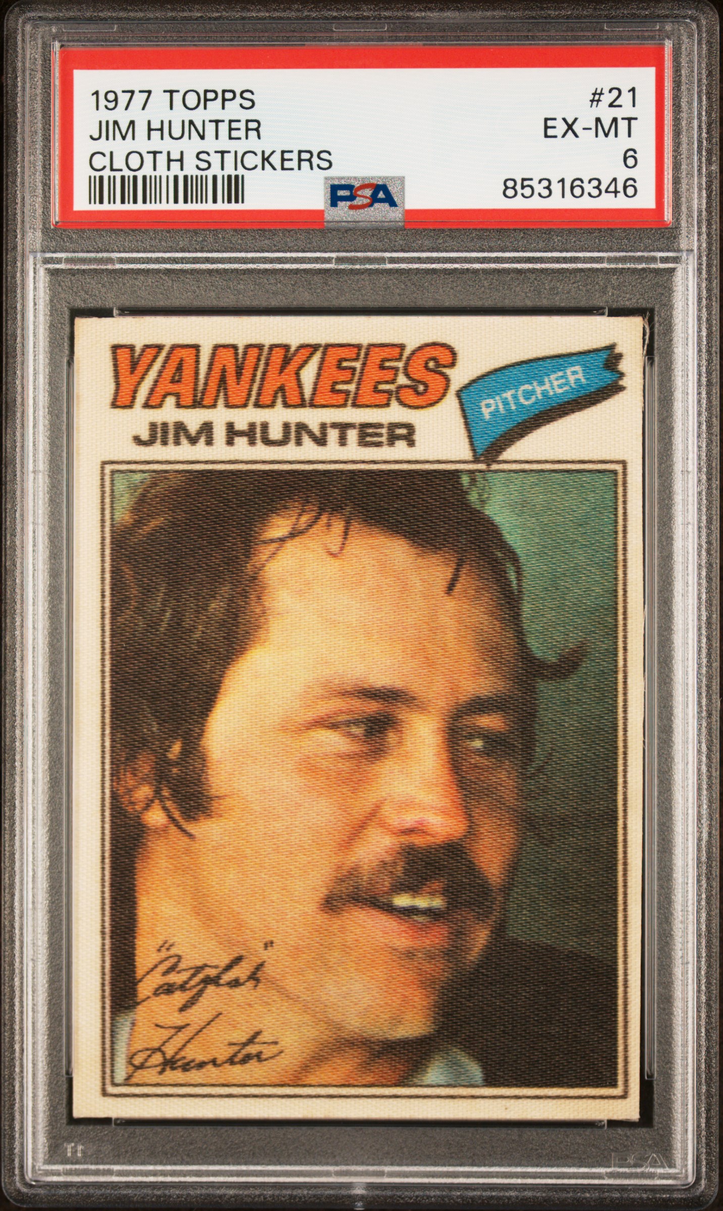 1977 TOPPS CLOTH STICKERS #21 JIM HUNTER CLOTH STICKERS