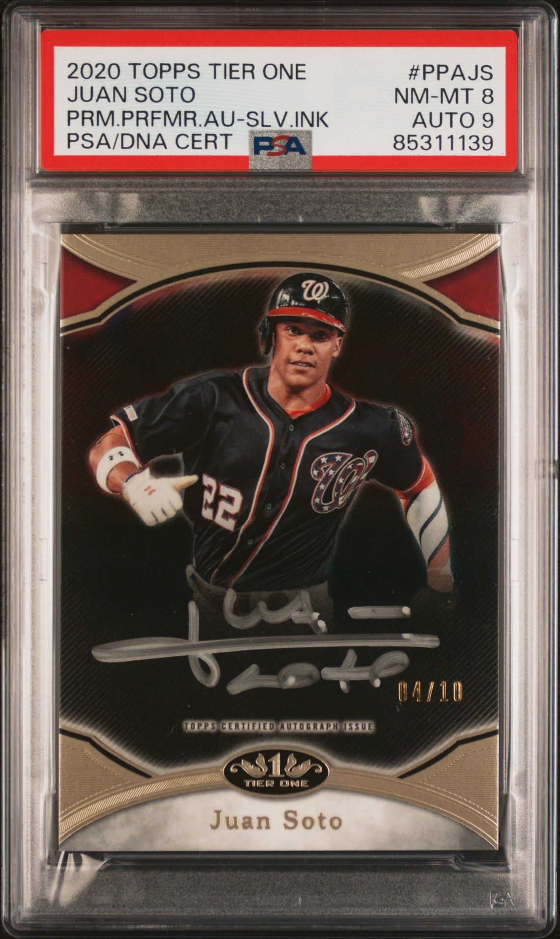 2020 Topps Topps Tier One PRM.PRFMR.AU-SLV.INKCertificationPrimary Signer (1 Signer)JUAN SOTO Juan Soto front