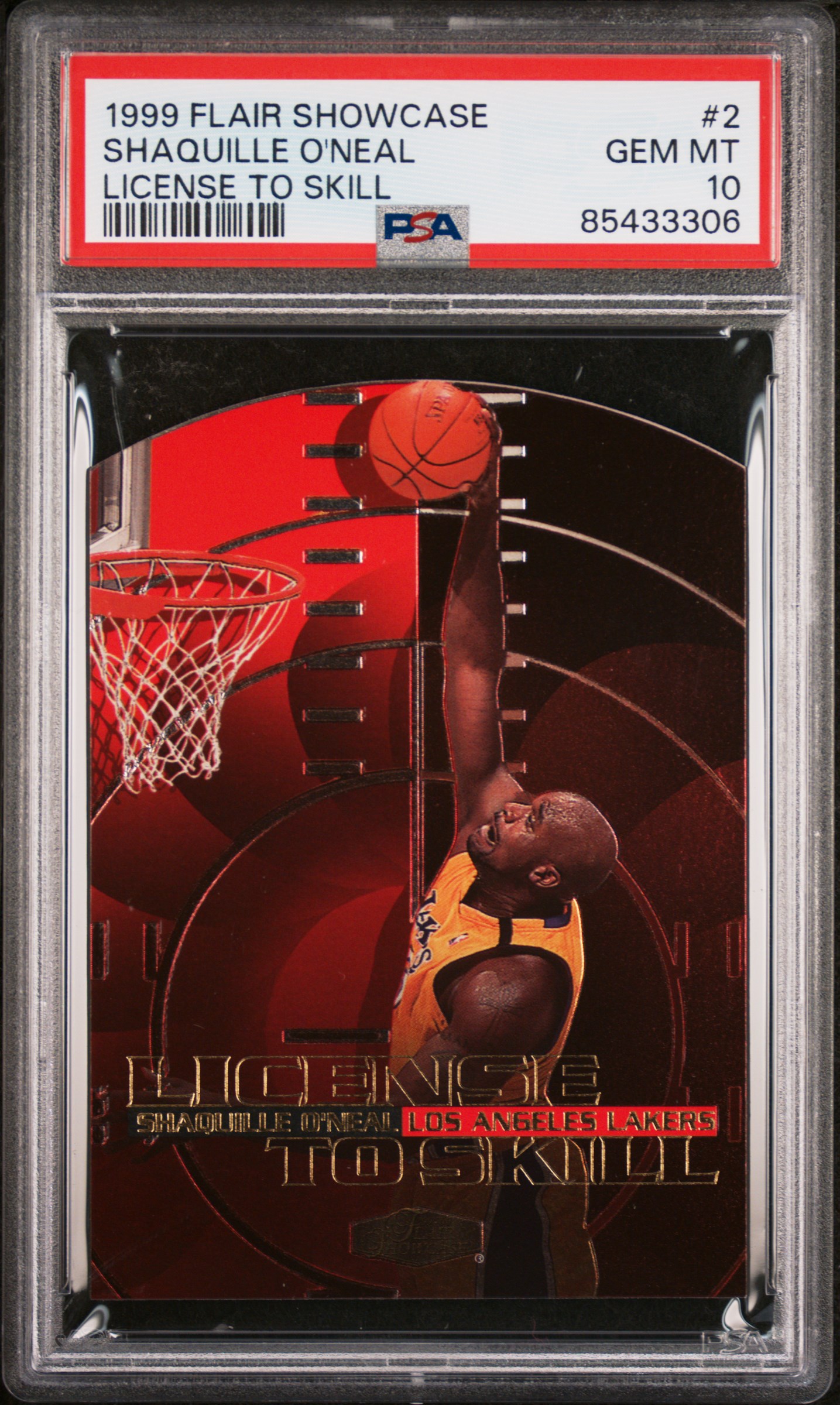 1999 FLAIR SHOWCASE LICENSE 2 SKILL #2 SHAQUILLE O'NEAL LICENSE TO SKILL