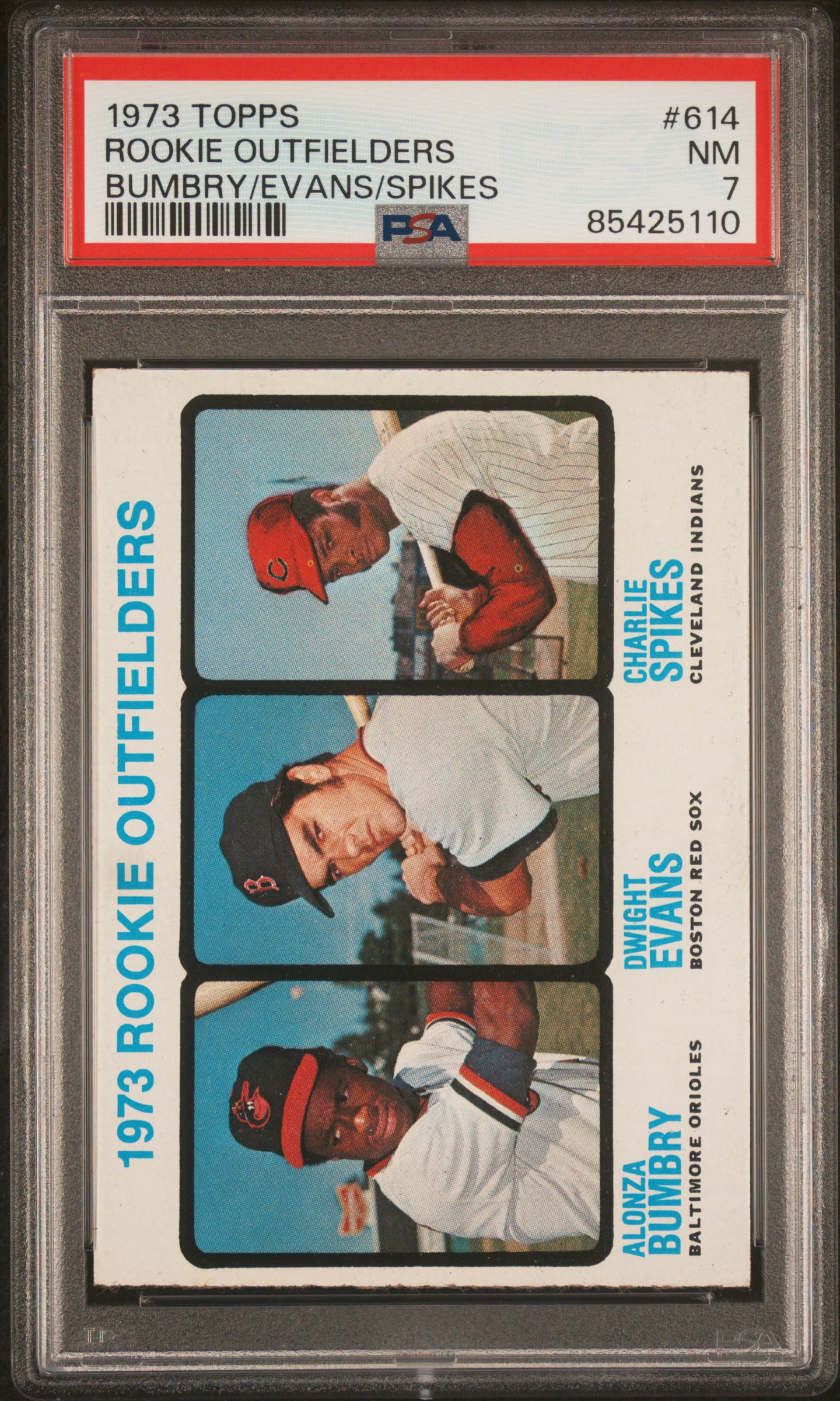 1973 TOPPS #614 ROOKIE OUTFIELDERS BUMBRY/EVANS/SPIKES