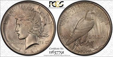 1921 $1 VAM 1H, Polishing Lines Peace MS63