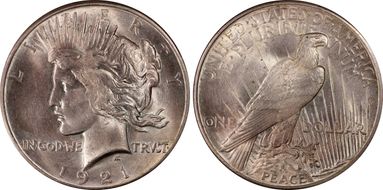 1921 $1 VAM 1H, Polishing Lines Peace MS63