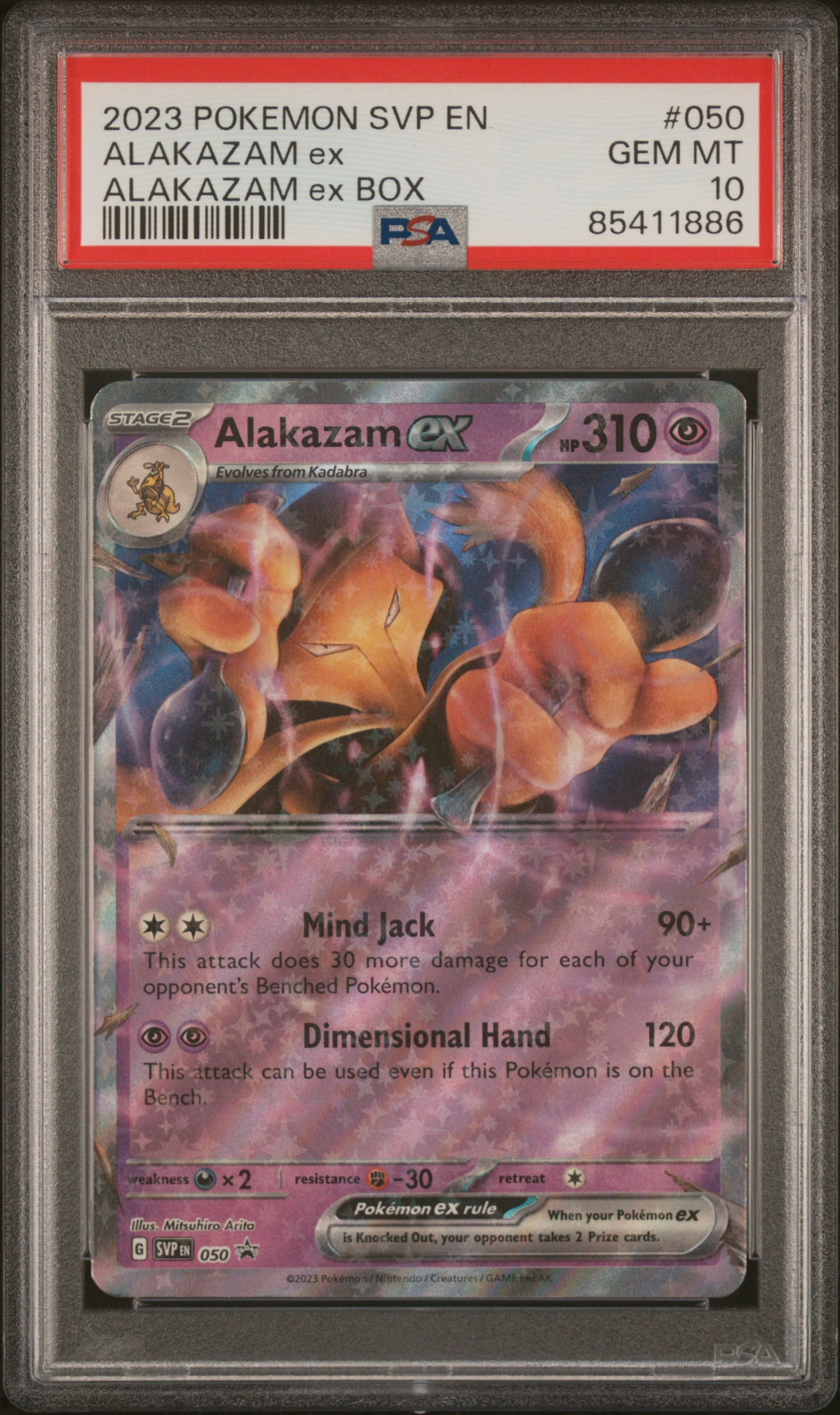 2023 Pokemon Svp EN-SV Black Star Promo Alakazam Ex Box #050 Alakazam Ex – PSA GEM MT 10