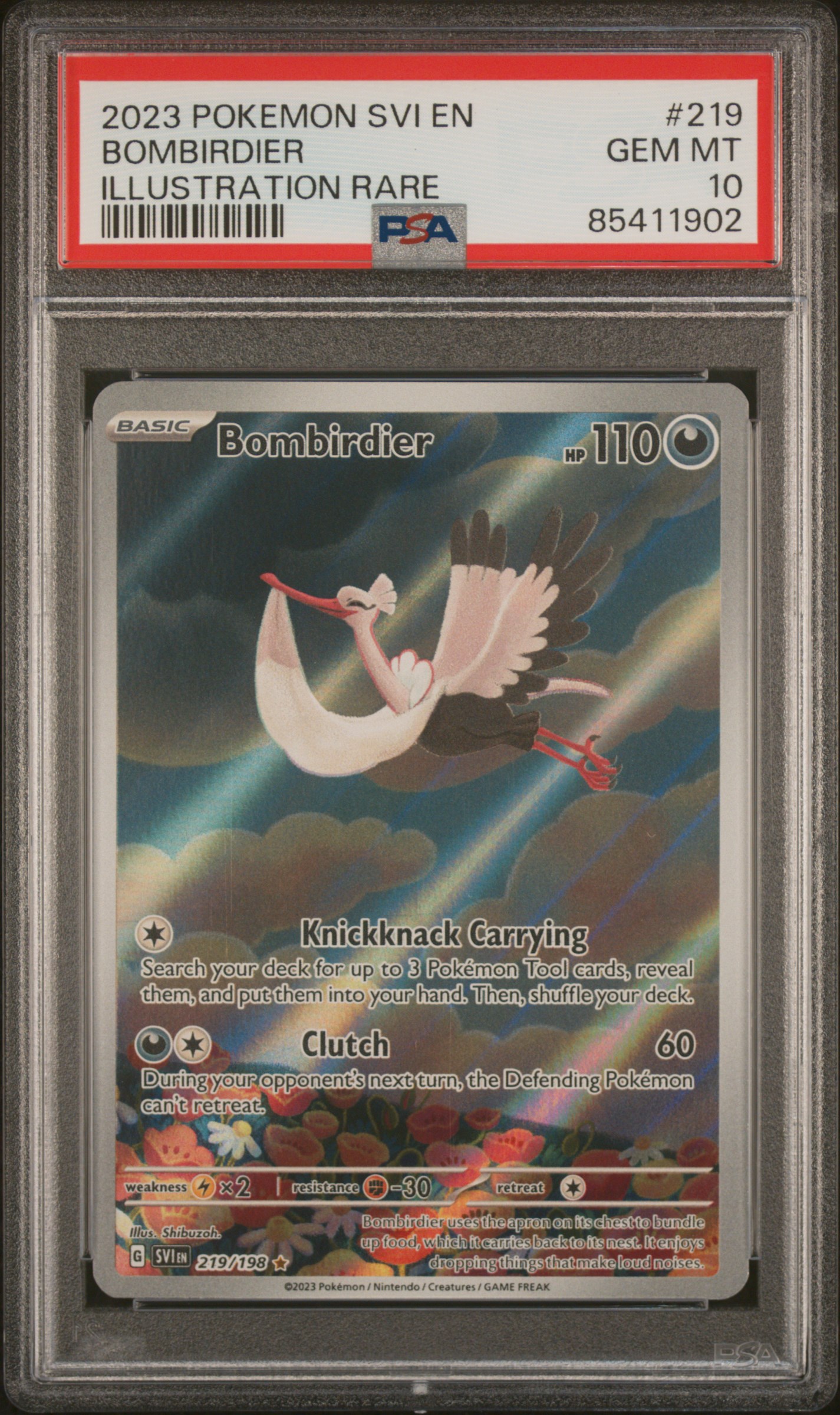 2023 Pokemon SVI En-Scarlet & Violet Illustration Rare #219 Bombirdier – PSA GEM MT 10