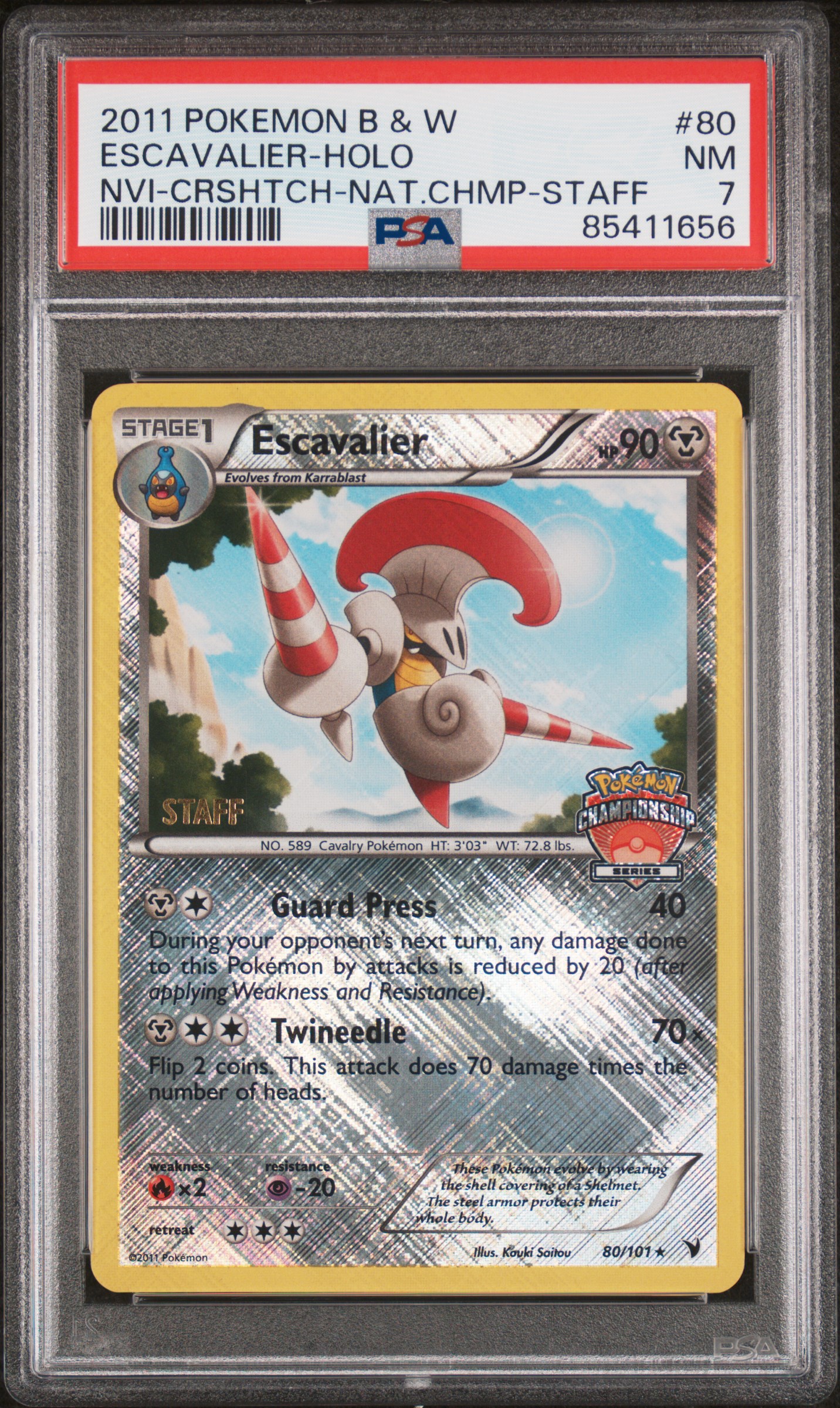 2011 POKEMON BLACK & WHITE NOBLE VICTORIES #80 ESCAVALIER-HOLO NVI-CRSHTCH-NAT.CHMP-STAFF