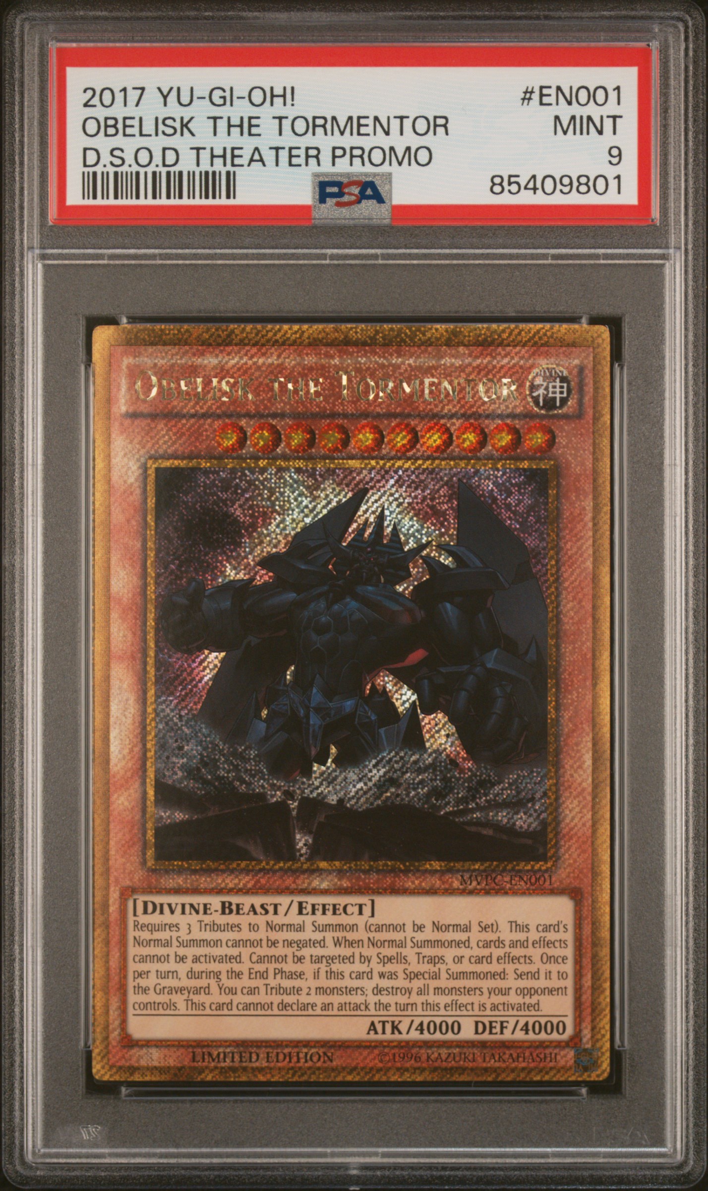 2017 YU-GI-OH! THE DARK SIDE OF DIMENSIONS THEATER PROMO #EN001 OBELISK THE TORMENTOR D.S.O.D THEATER PROMO