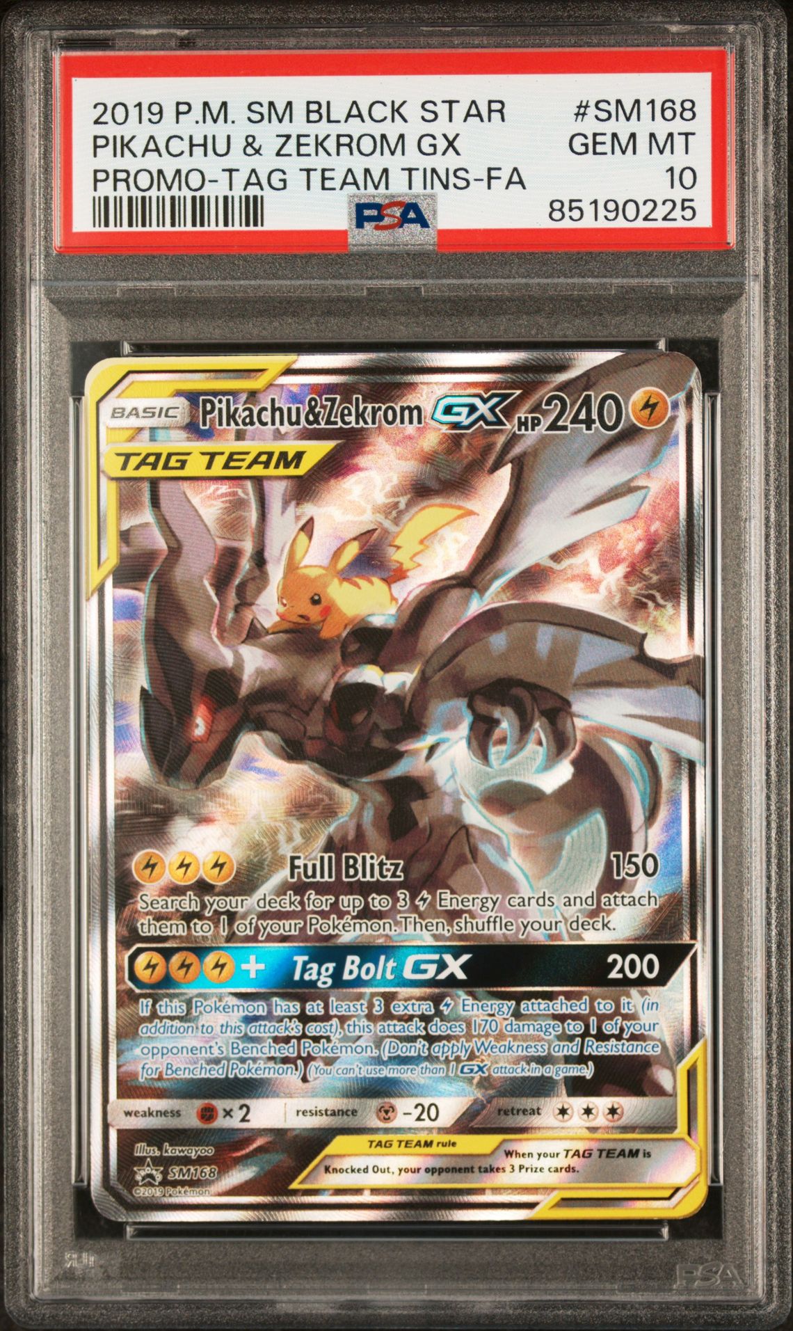 2019 Pokemon Sm Black Star Promo Pikachu & Zekrom Gx #Sm168 (Promo-Tag Team Tins-Fa) Gem Mt 10 front