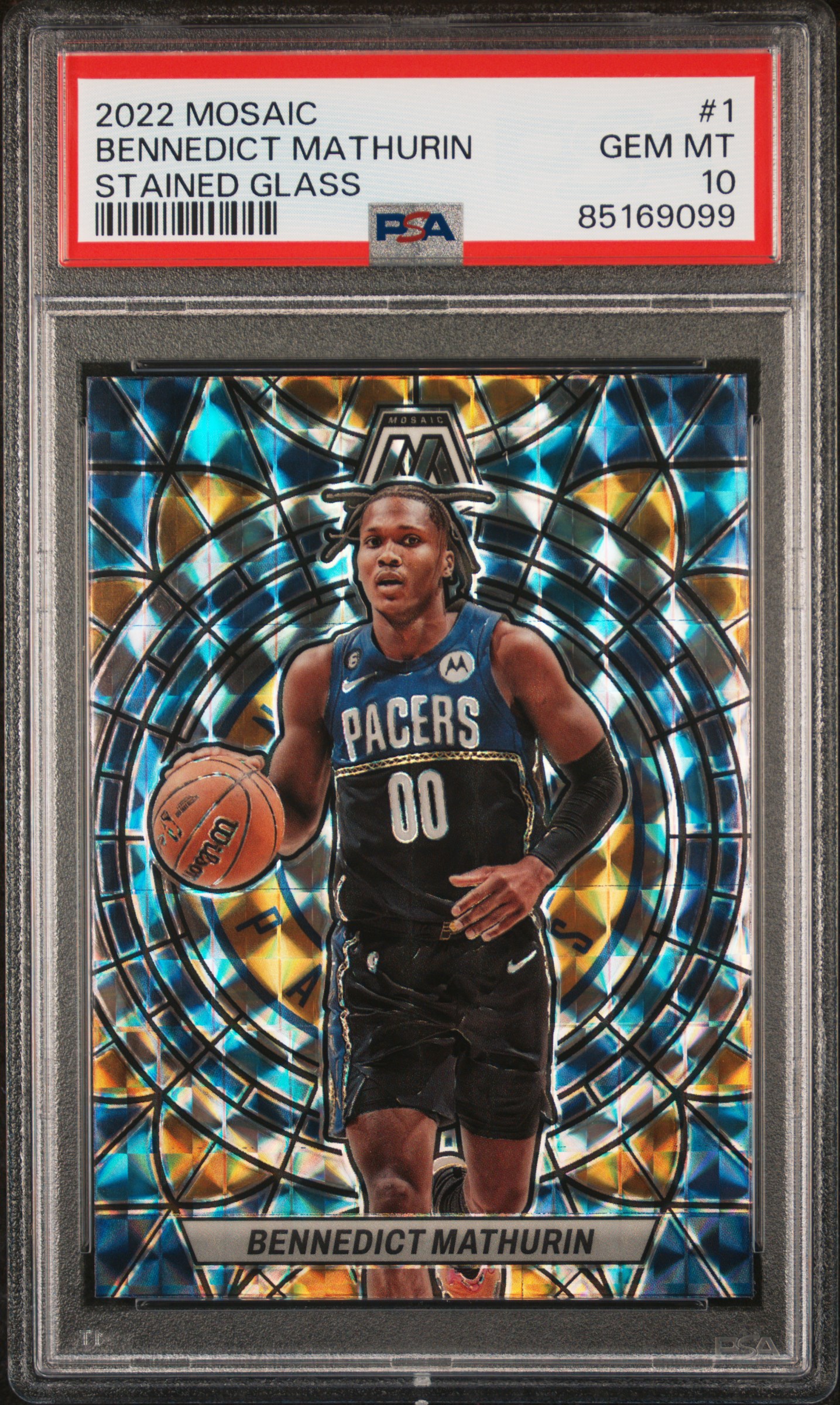 2022-23 Panini Mosaic Stained Glass #1 Bennedict Mathurin Rookie Card – PSA GEM MT 10