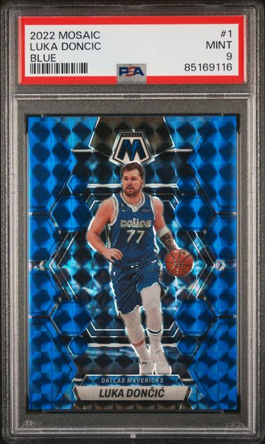 2022-23 Panini Mosaic Blue #1 Luka Doncic (#173/199) – PSA MINT 9