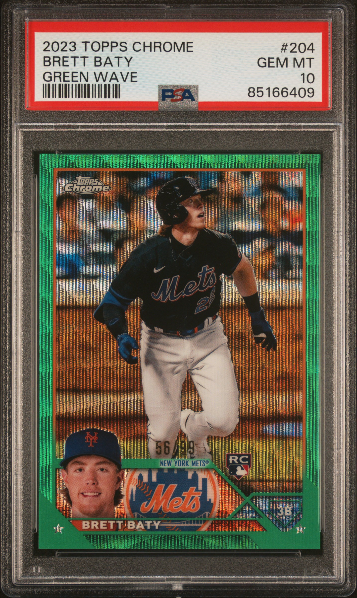 2023 Topps Chrome Green Wave #204 Brett Baty Rookie Card (#56/99) – PSA GEM MT 10