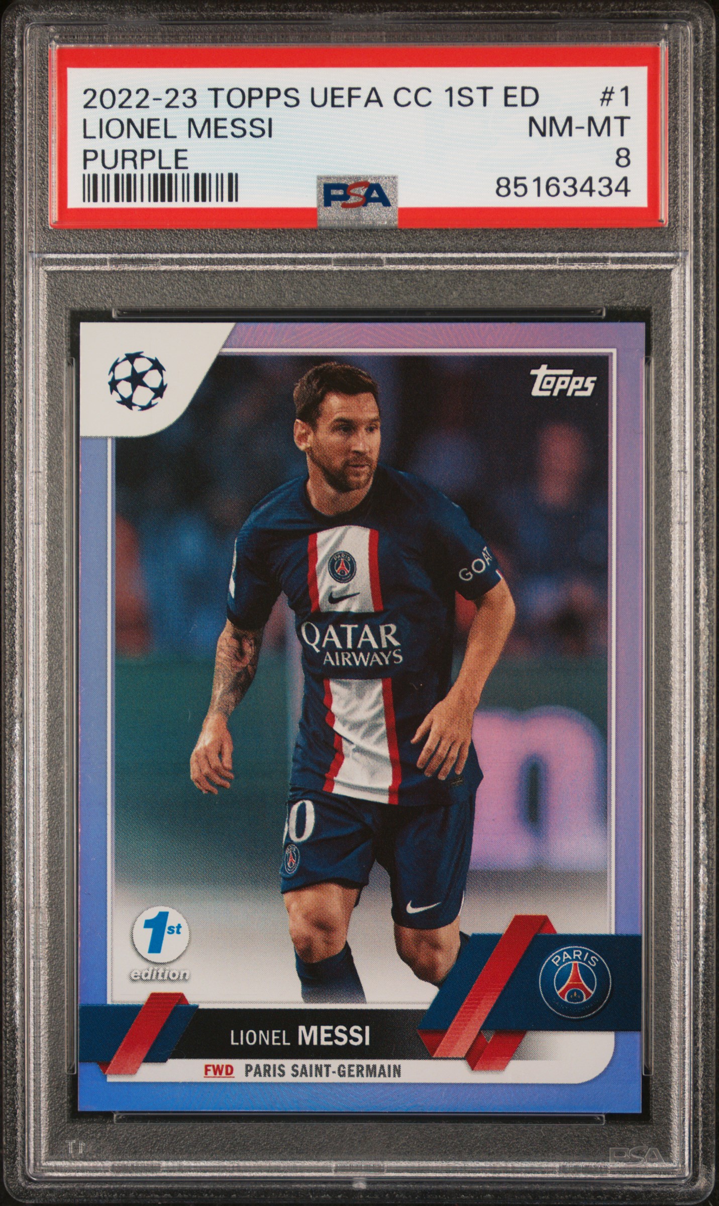 2022 TOPPS UEFA CLUB COMPETITIONS 1ST EDITION #1 LIONEL MESSI PURPLE