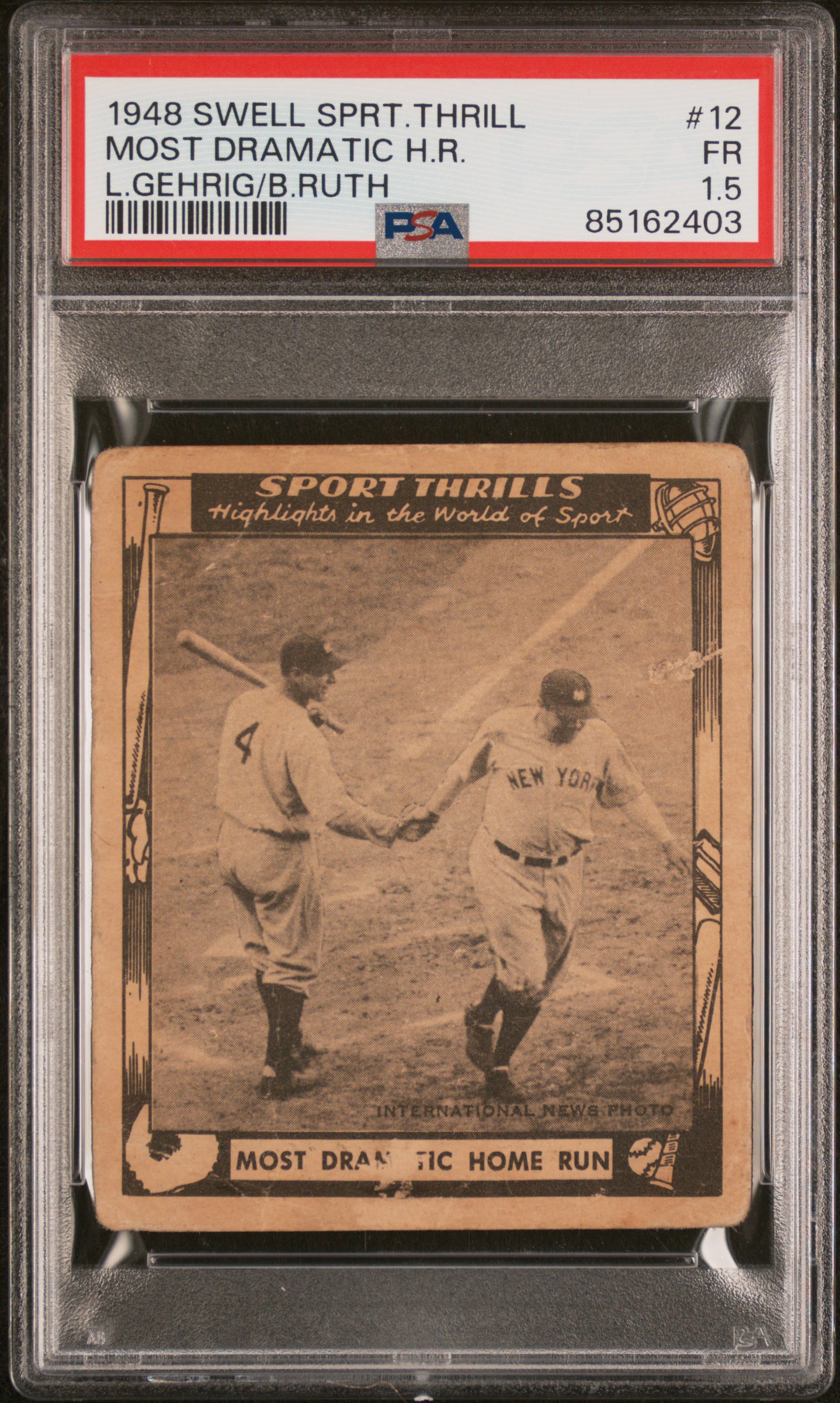 1948 SWELL SPORTS THRILLS #12 MOST DRAMATIC H.R. L.GEHRIG/B.RUTH