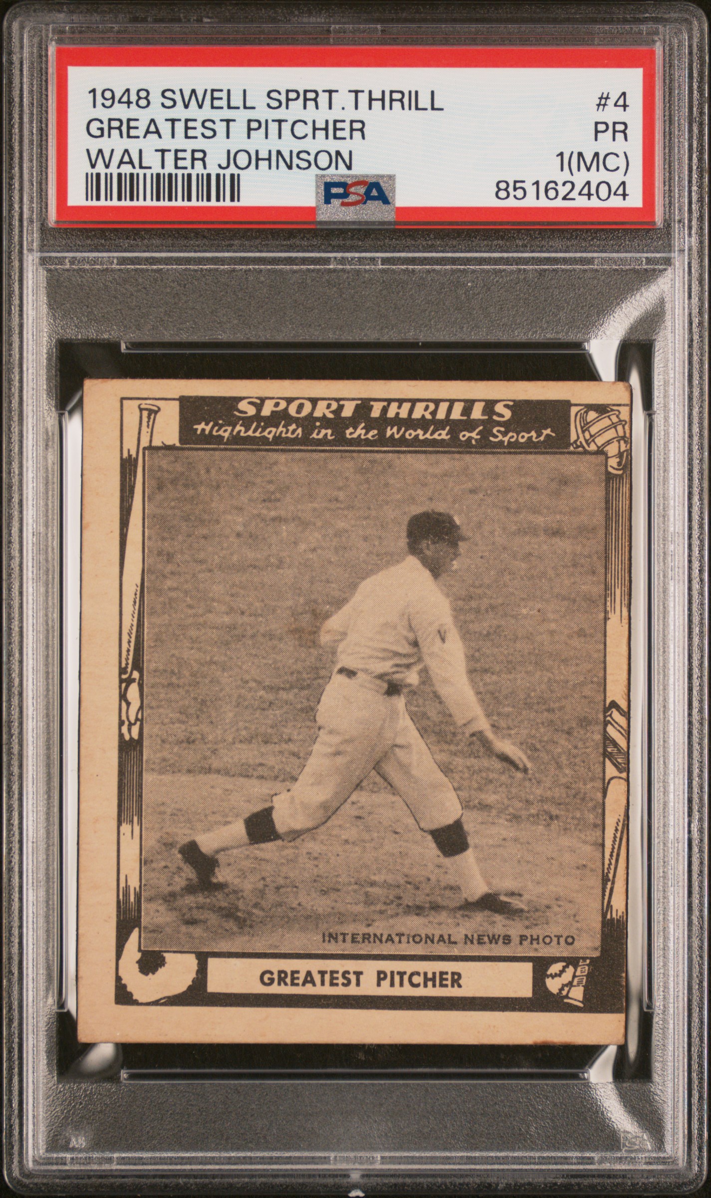1948 SWELL SPORTS THRILLS #4 GREATEST PITCHER WALTER JOHNSON
