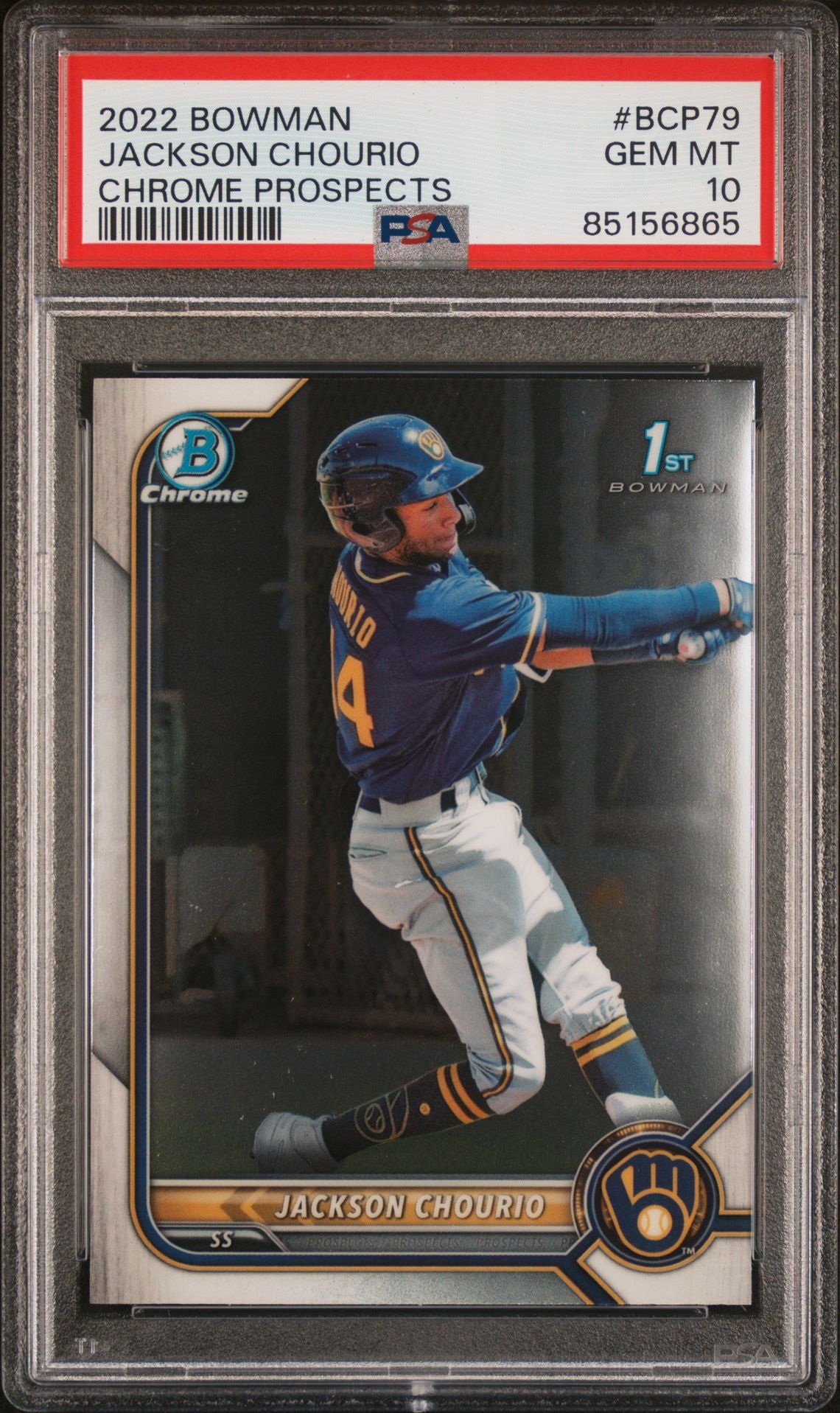 2022 Bowman Chrome Prospects Jackson Chourio #Bcp79 (Chrome Prospects) Gem Mt 10 front