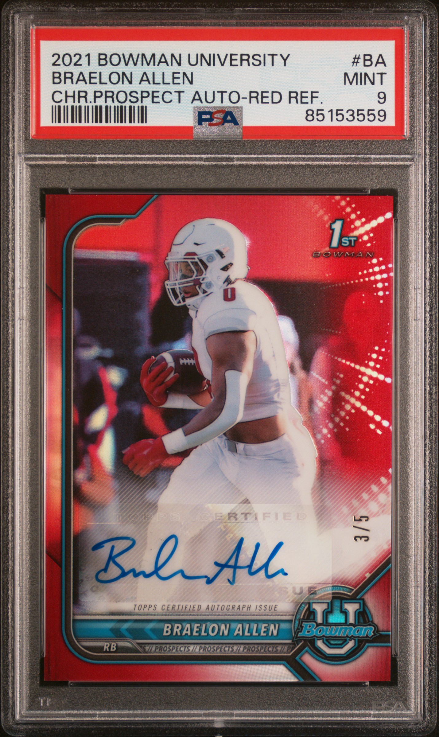 2021 BOWMAN UNIVERSITY CHROME PROSPECT AUTOGRAPHS #BA BRAELON ALLEN CHR.PROSPECT AUTO-RED REF.