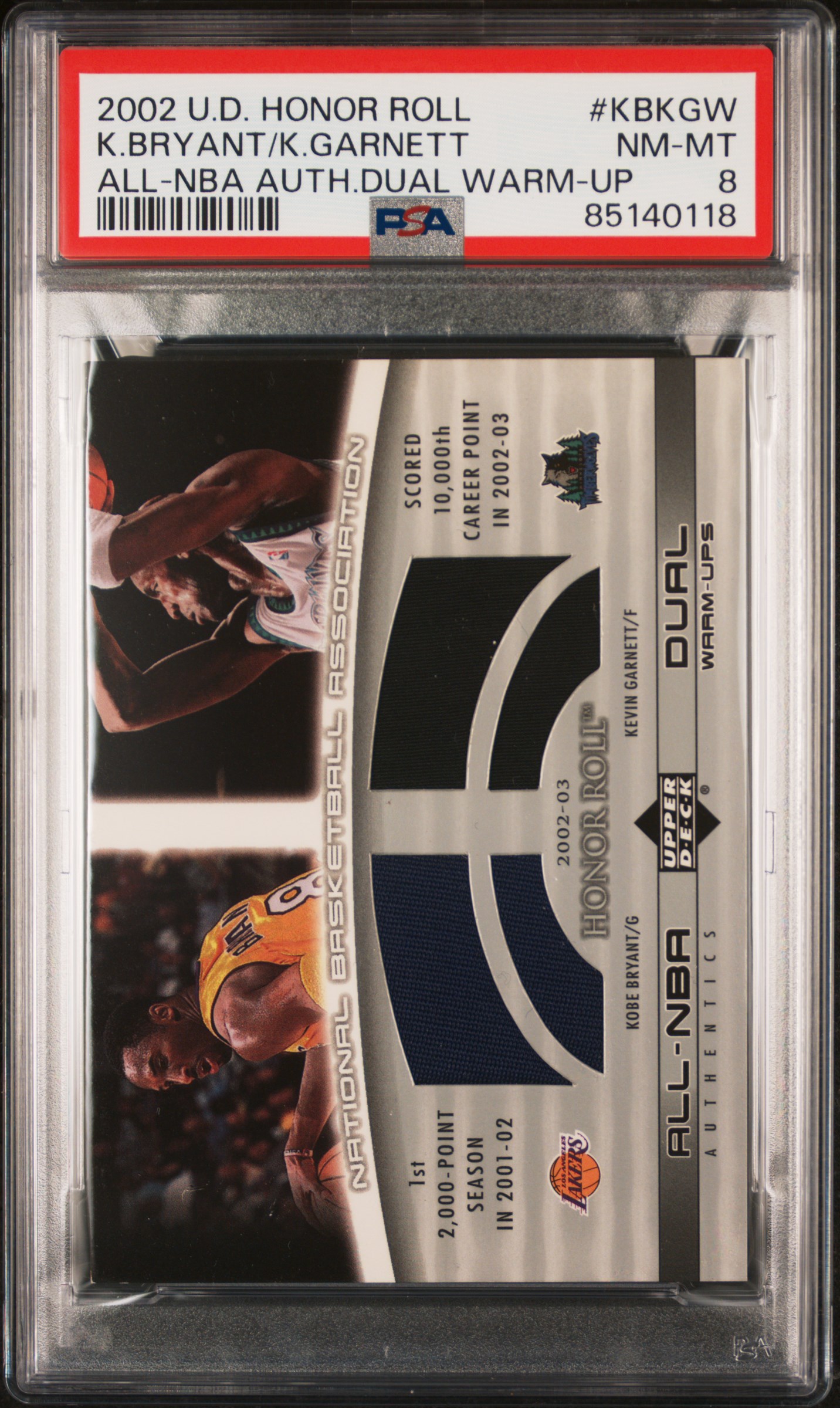 2002 UPPER DECK HONOR ROLL ALL-NBA AUTHENTIC COMBO JERSEY #KBKGW K.BRYANT/K.GARNETT ALL-NBA AUTH.DUAL WARM-UP