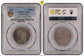 1897 Gulden Thick Lettered Edge KM-117  Ag AU55