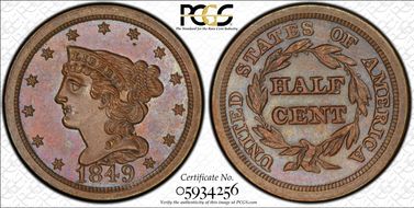 1849 1/2C MS64BN