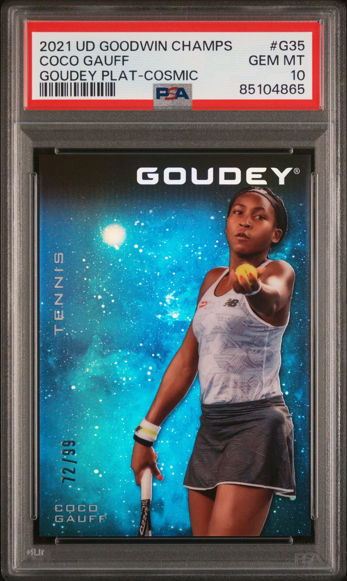 2021 Upper Deck Goodwin Champions Goudey Platinum Coco Gauff #G35 (Goudey Plat-Cosmic) Gem Mt 10 front view - PSA graded GEM MT 10