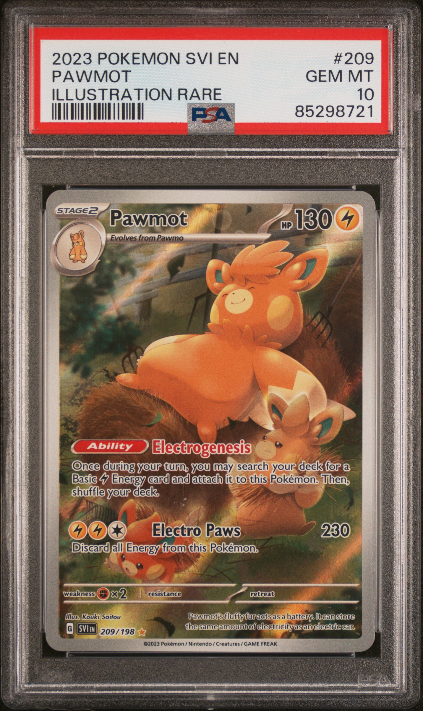 2023 Pokemon SVI En-Scarlet & Violet Illustration Rare 209 Pawmot – PSA GEM MT 10